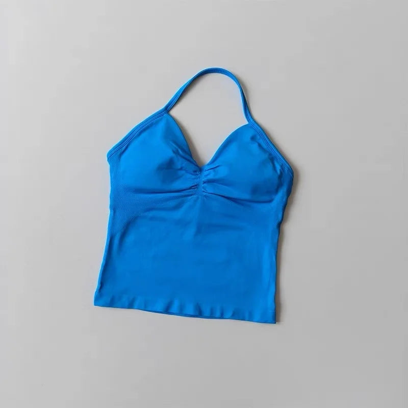 Seamless Nylon Elastane Yoga Set Halter Neck Sports Bra And Shorts