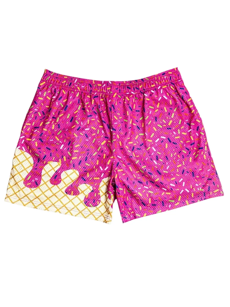 Ice Cream Print Mesh Sports Shorts Quick Dry For Adults