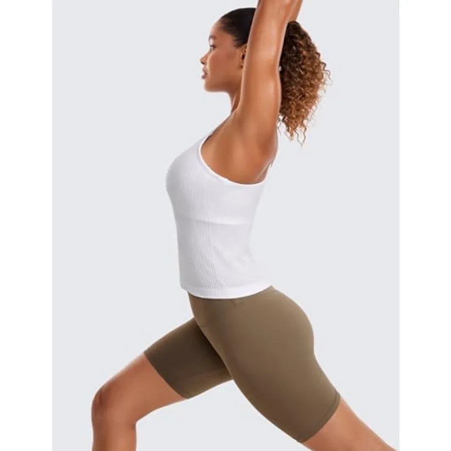 CRZ YOGA Seamless Padded Racerback Tank Top Built In Bra