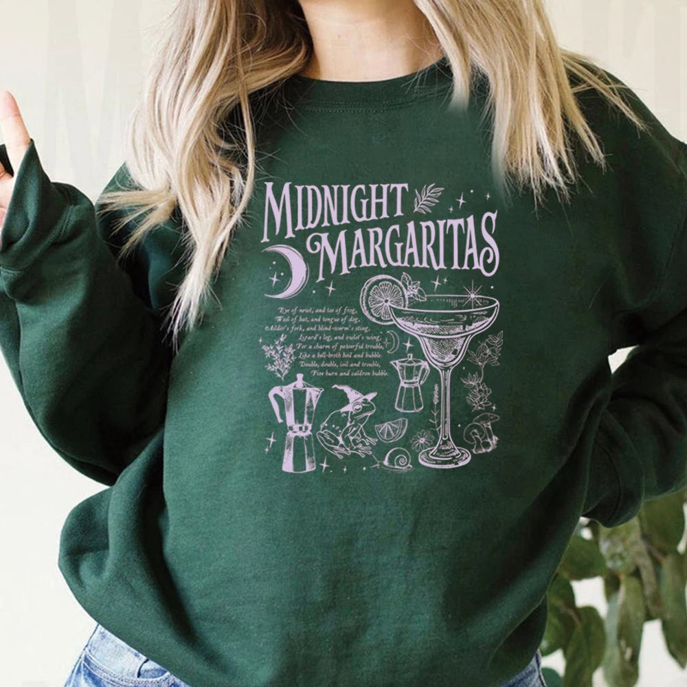 Biliannei Vintage Midnight Margaritas Halloween Witchy Pullover Sweatshirt