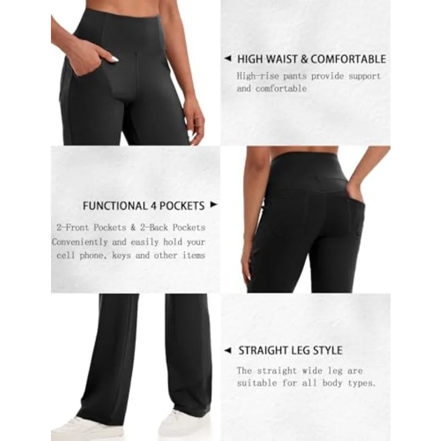VOOVEEYA Yoga Pants Women with Pockets, Tummy Control Leggings Straight Leg High Waist Work Dress Pants Petite/Regular/Tall