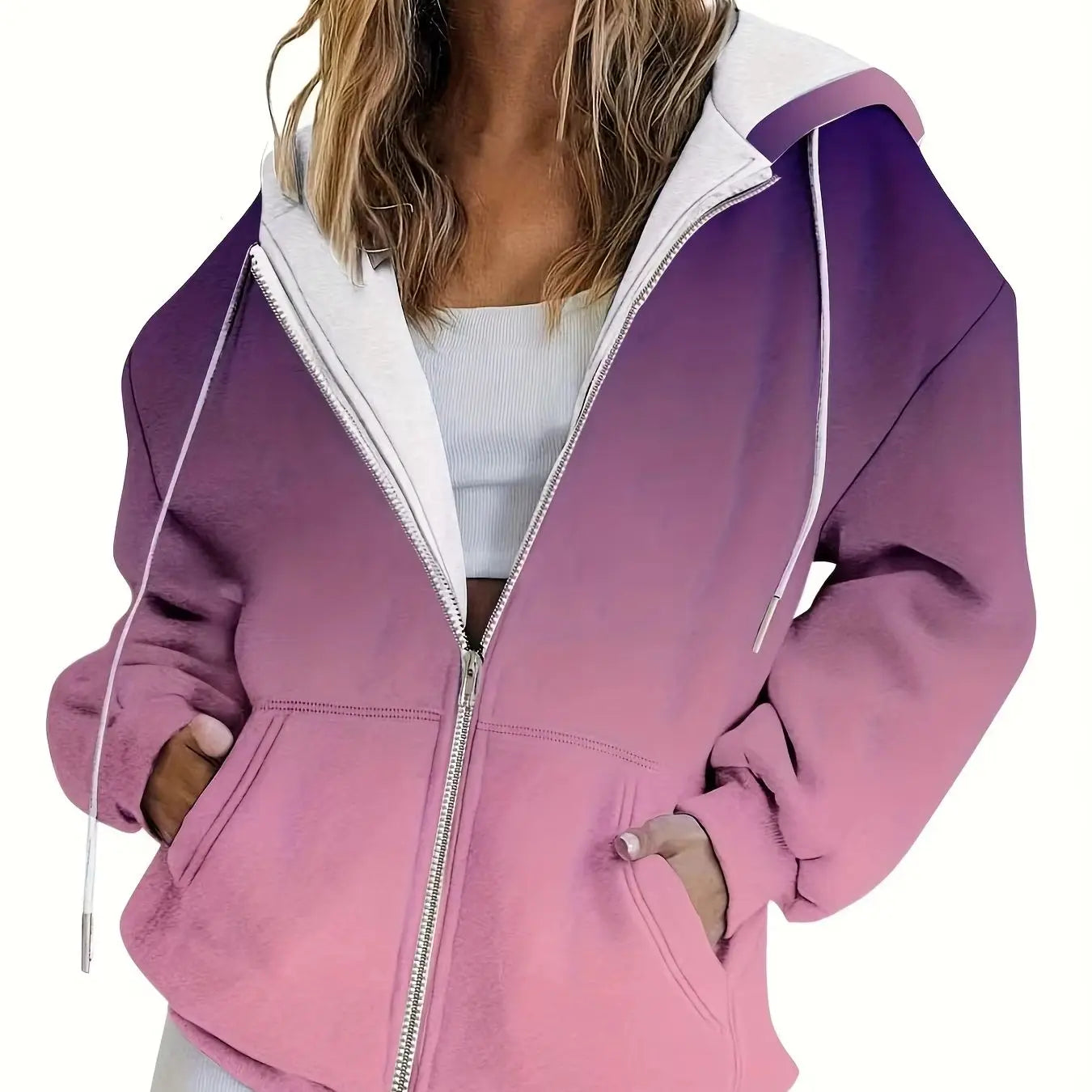 Casual Printed Hoodie Zip Up Jacket For Women Everyday Wear