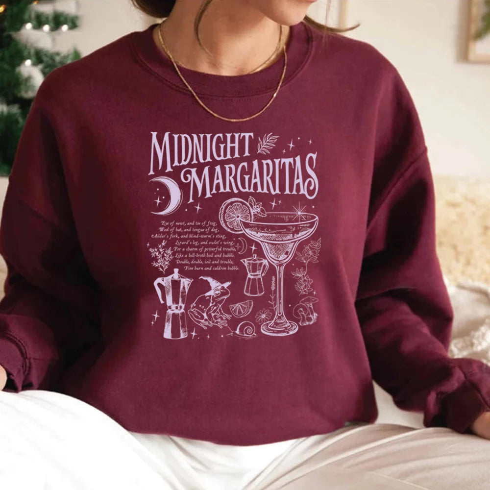 Biliannei Vintage Midnight Margaritas Halloween Witchy Pullover Sweatshirt