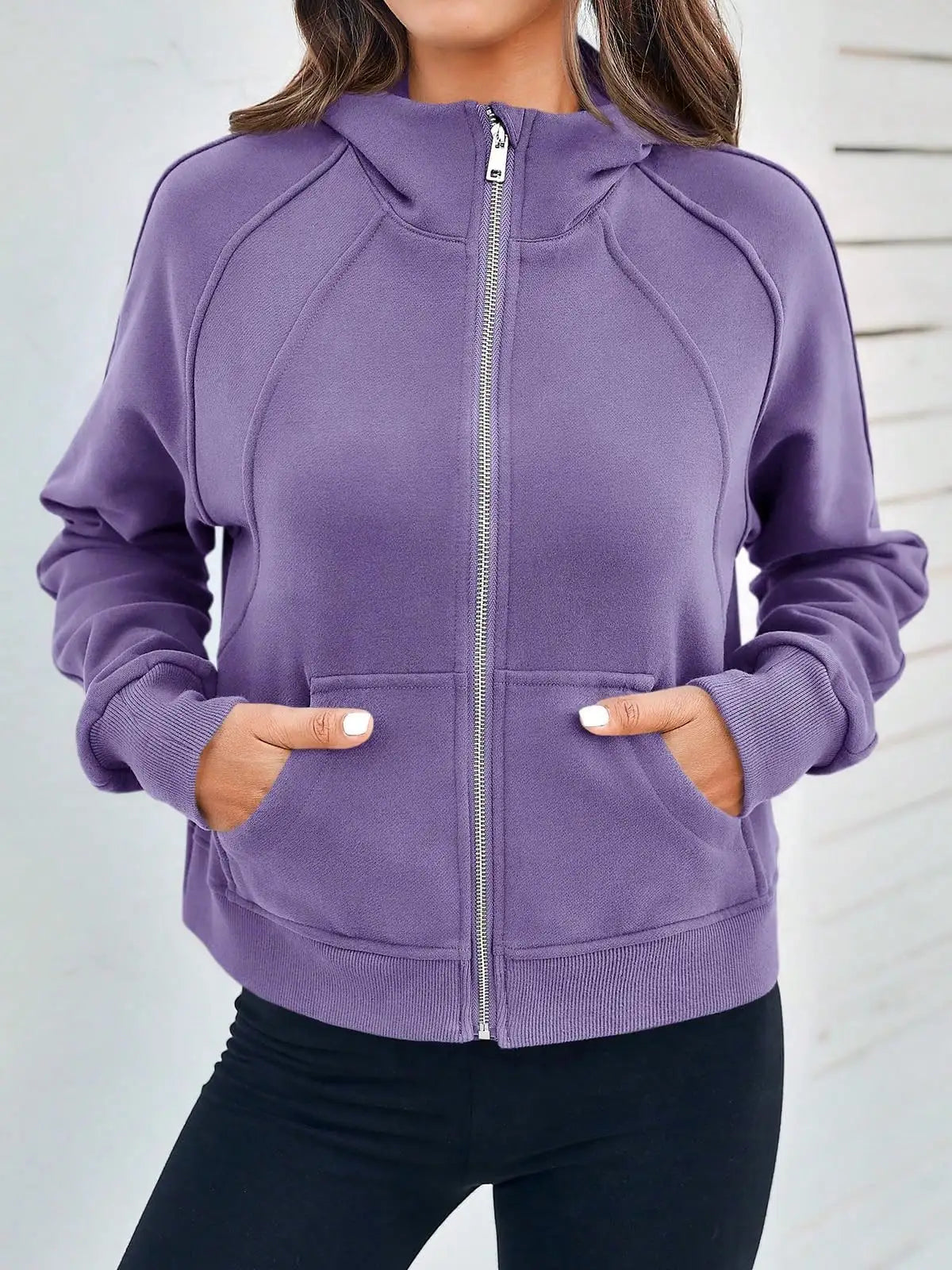 Fisoew Women's Zip Up Fleece Lined Crop Oversized Hoodie Streetwear