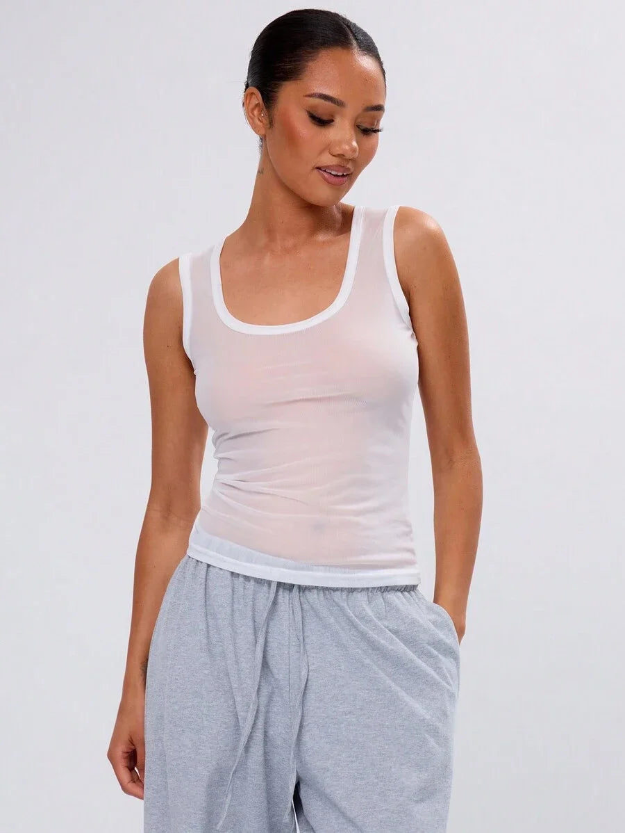 Sheer Mesh Tank Top For Beach Vacation Summer Party