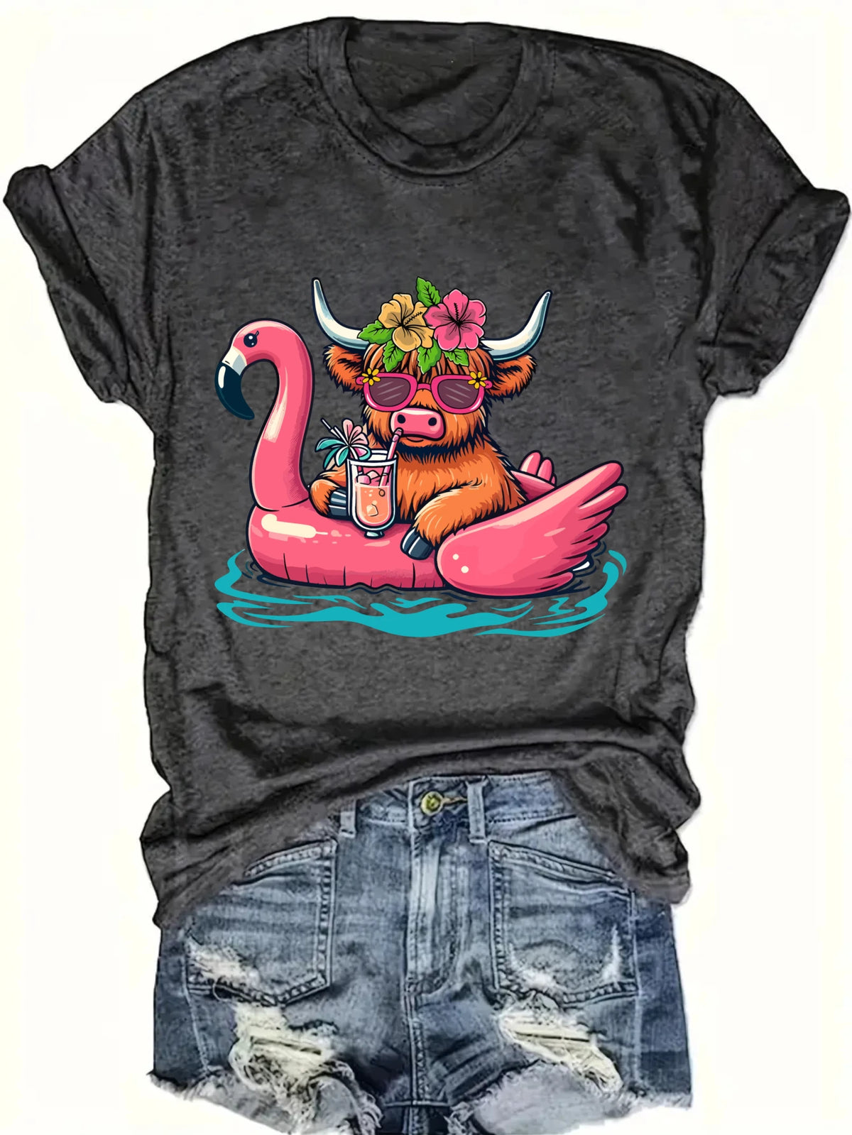 Women's Bull On Flamingo Float Tank Top Summer Casual Sportswear