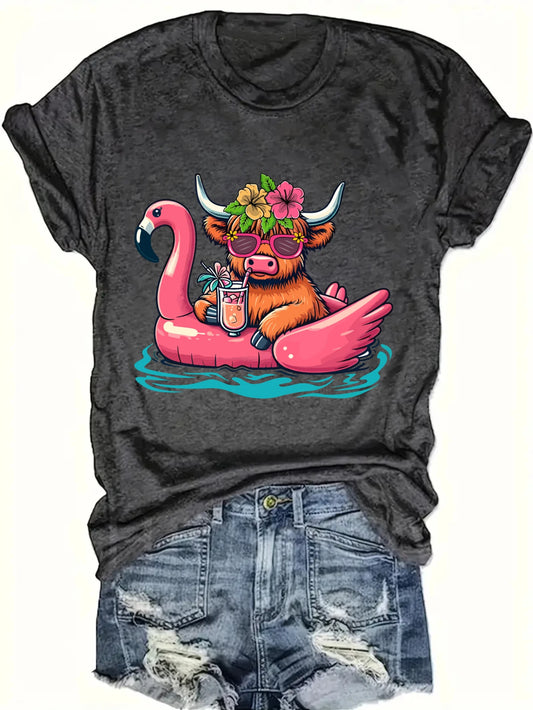 Women's Bull On Flamingo Float Tank Top Summer Casual Sportswear