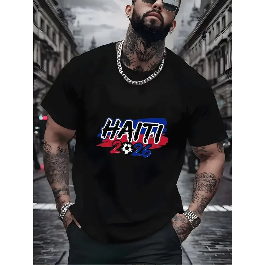 Men Haiti Soccer Fan Tee Crewneck Knit Top Inspired By Haitian Flag