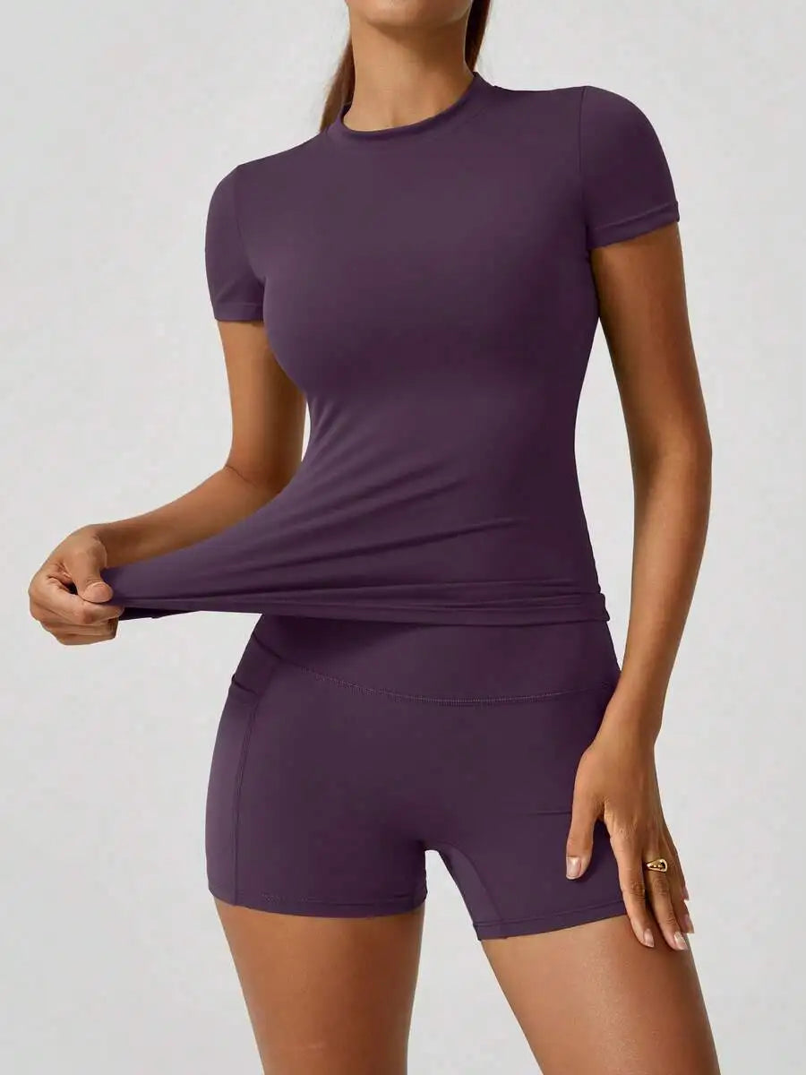 Women's High Waist Tummy Control Butt Lifting Yoga Shorts Set