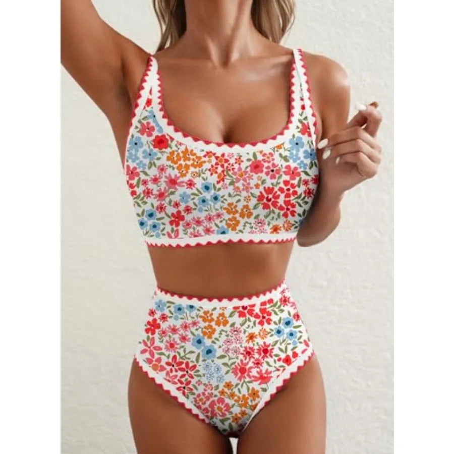 Women's Floral Print Bikini Set High Waisted Two Piece Swimsuit