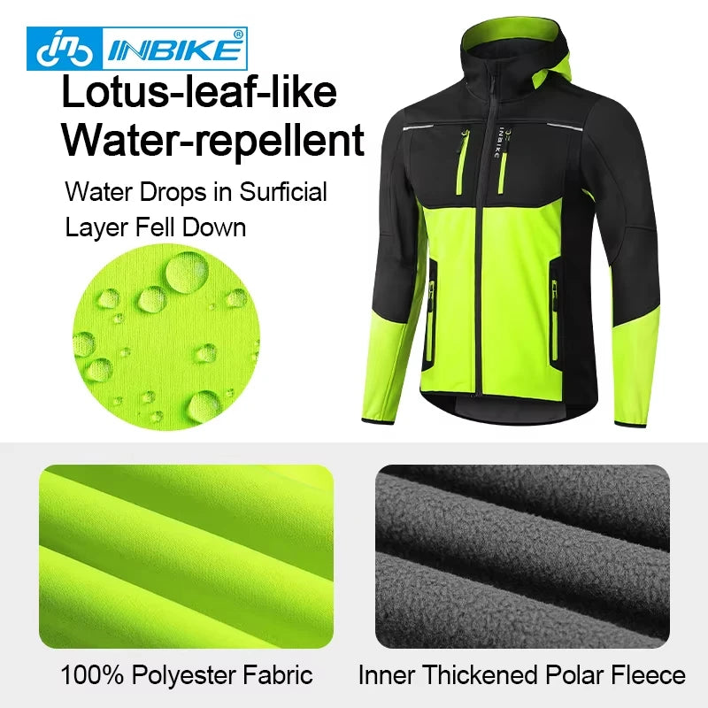 INBIKE Men's Waterproof Windproof Fleece Cycling Jacket With Pockets