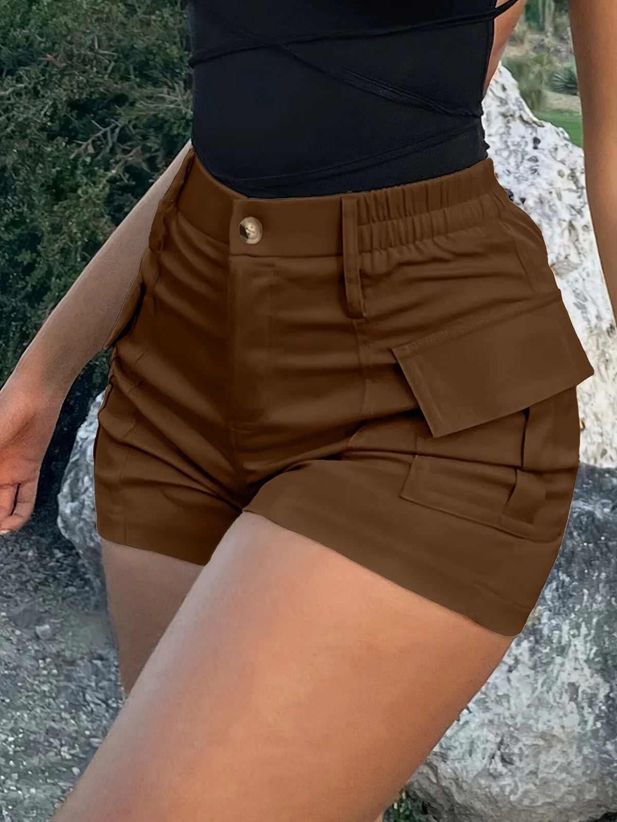 Women High Waist Cargo Shorts Multi Pocket Summer Streetwear