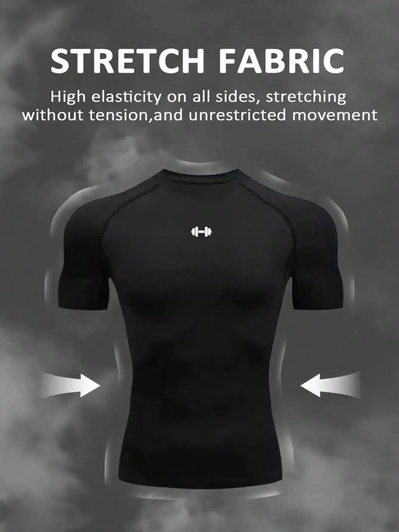 Mens Barbell Print Raglan Short Sleeve Gym Compression T Shirt