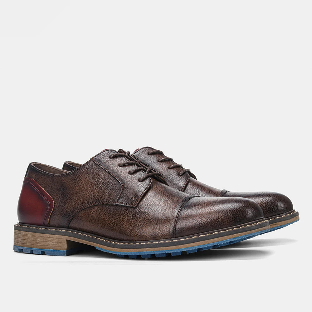 Hecrafted Retro Men Casual Leather Cap Toe Oxford Derby Shoes