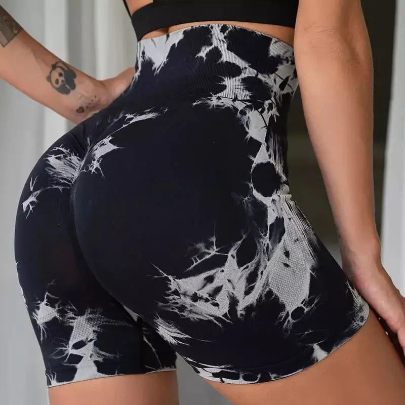 DUTRIEUX Tie-Dye Yoga Shorts for Women High Elastic Gym Workout
