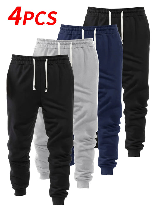 Casual Men's Sports Pants 4-Piece Set Breathable Elastic Ankle