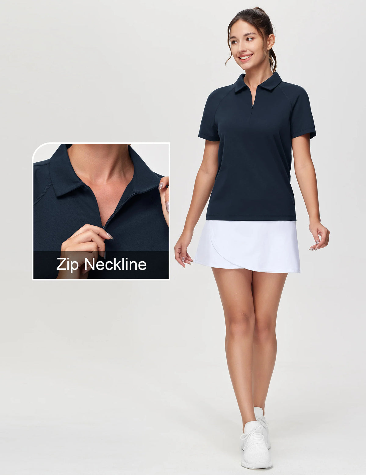 The Gym People Women Quick Dry Zip Collar Polo Shirt