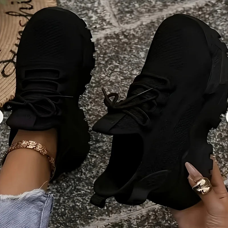 Women Chunky Platform Dad Sneakers With Breathable Mesh Upper