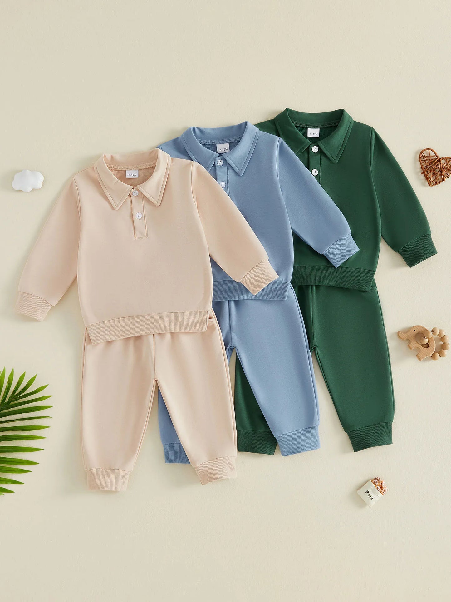 Toddler 2 Piece Solid Sweatshirt Set With Elastic Waist Pants