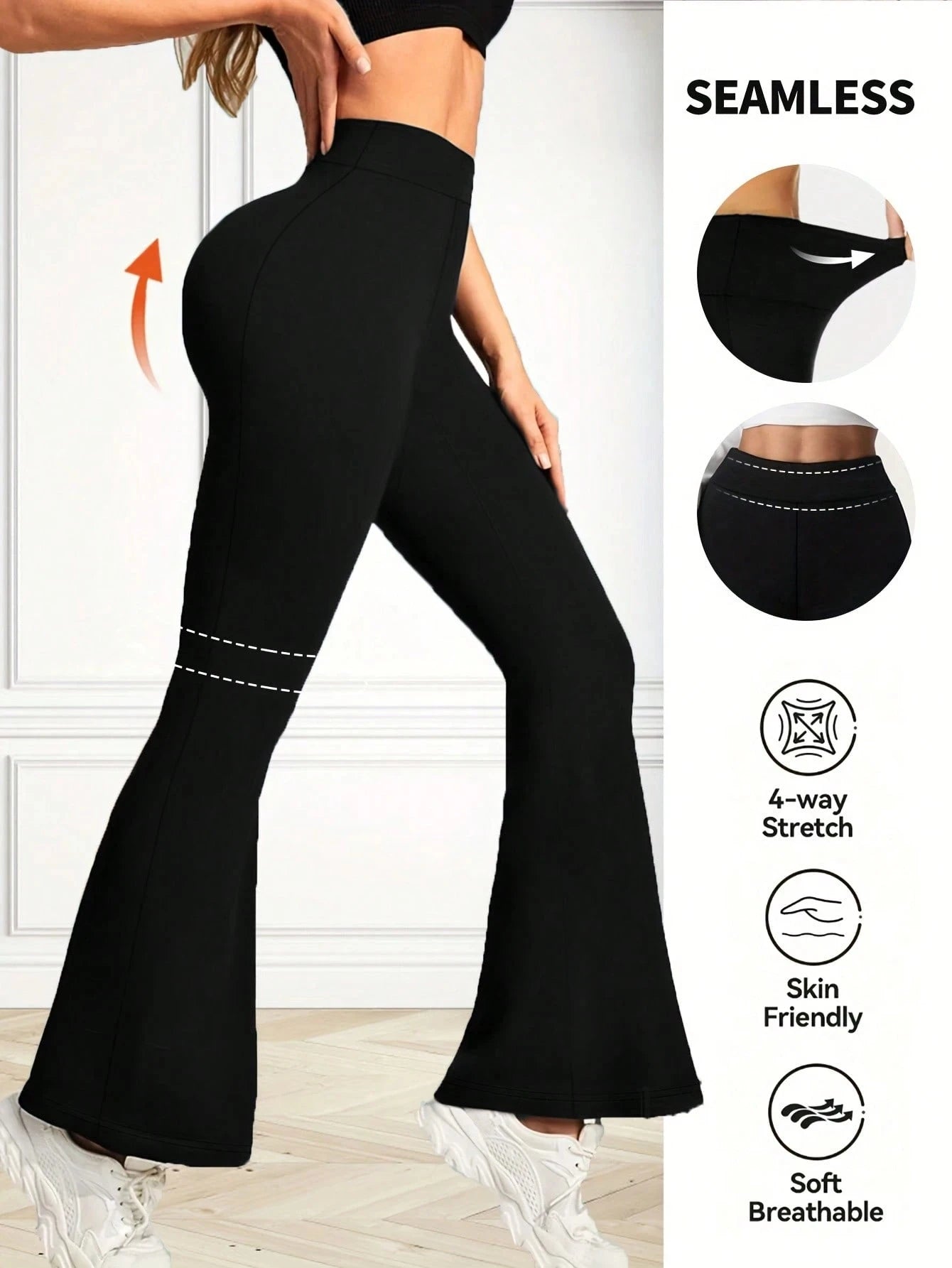 Contrast Thin Waist High Waist Flared Leggings Women Black Bootcut Yoga Pants Butt Lifting Workout Trousers For Daily Wear