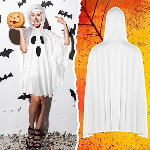 Adult Ghost Halloween Costume With Hooded Poncho Cape for Parties