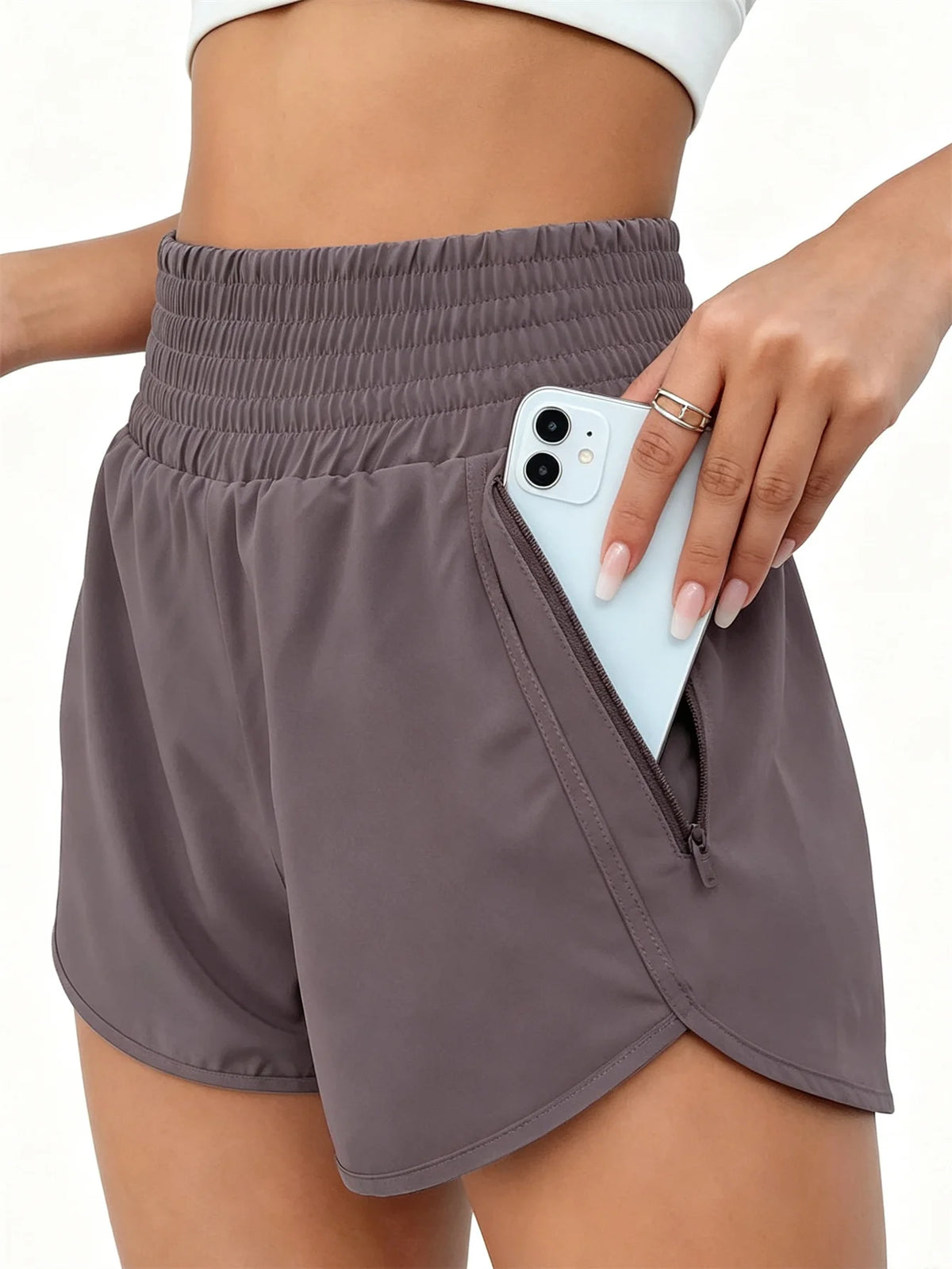 Women High Waist Athletic Running Shorts With Pockets