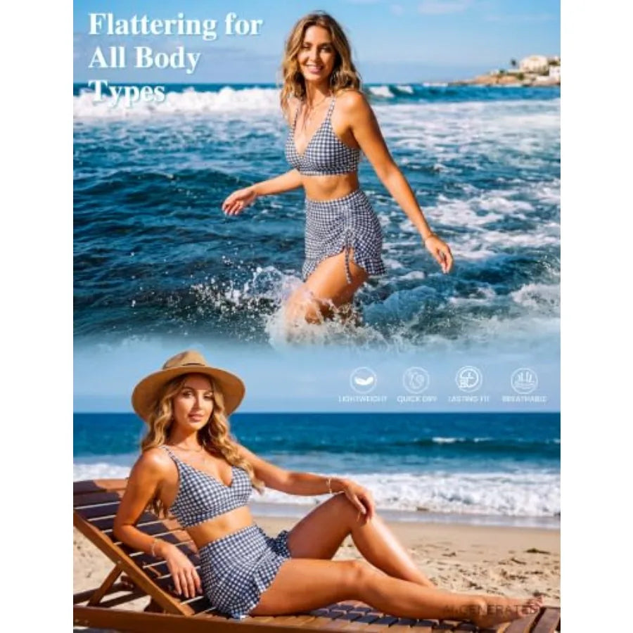 Retro Women's High Waisted Bikini Set With Tummy Control