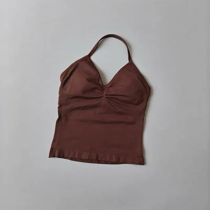 Seamless Nylon Elastane Yoga Set Halter Neck Sports Bra And Shorts