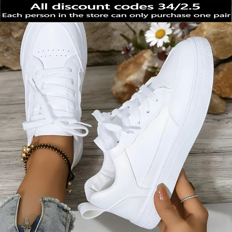 Womens Leather Platform Walking Sneakers With Non Slip Rubber Sole