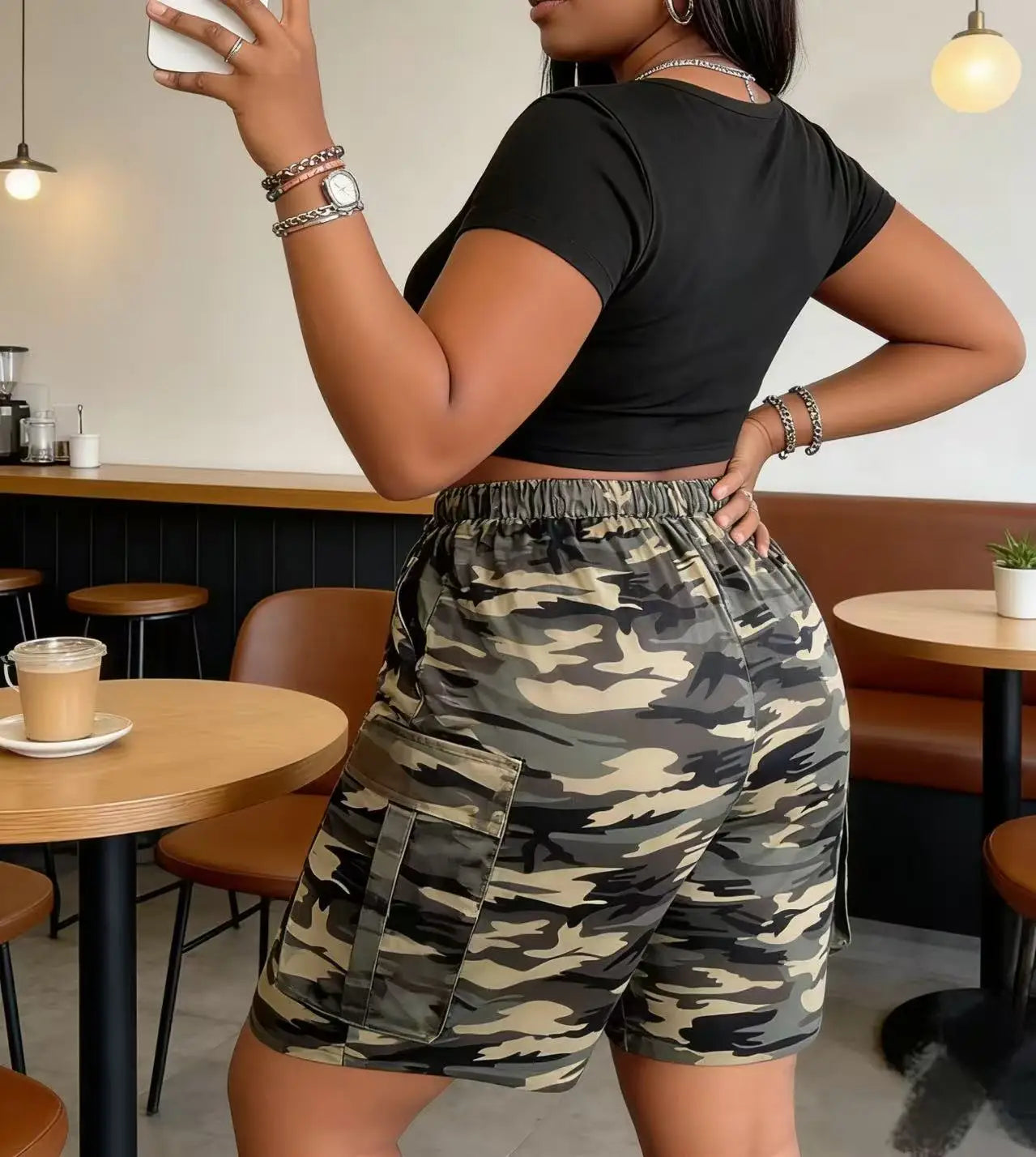 Women's Casual Camouflage Print Polyester Drawstring Shorts