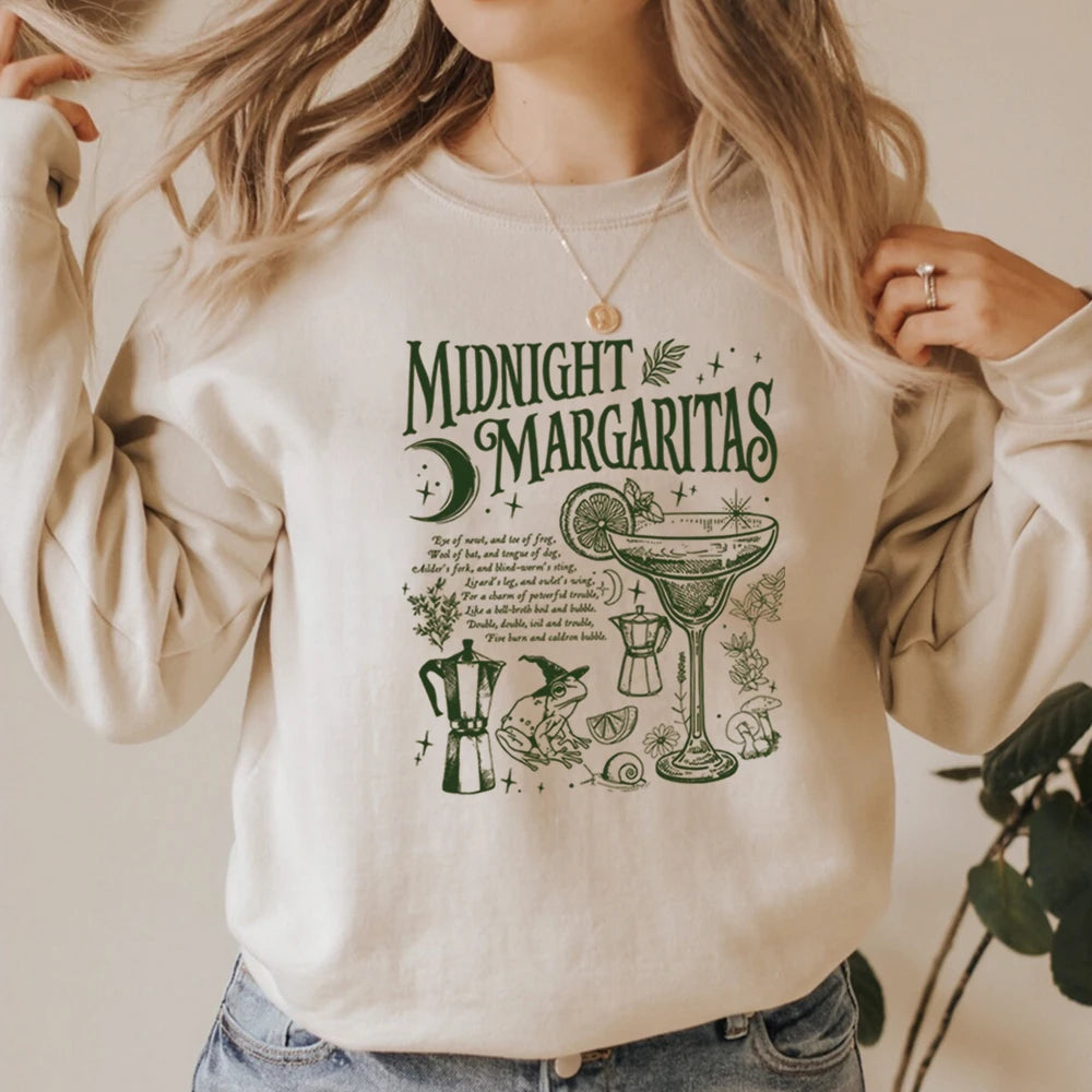 Biliannei Vintage Midnight Margaritas Halloween Witchy Pullover Sweatshirt