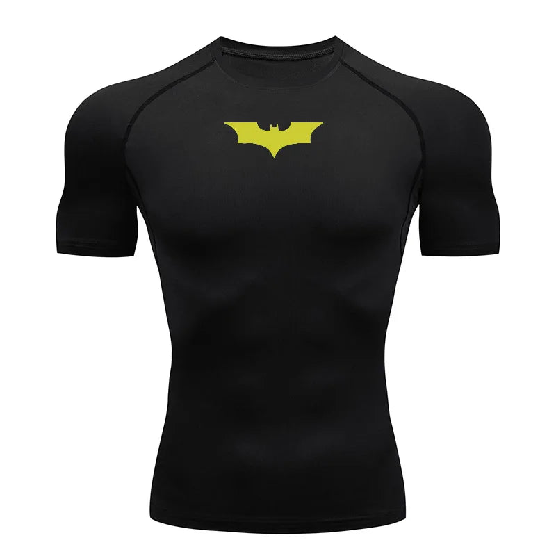 Bat Printed Mens Tight Compression Tee For Gym Workout