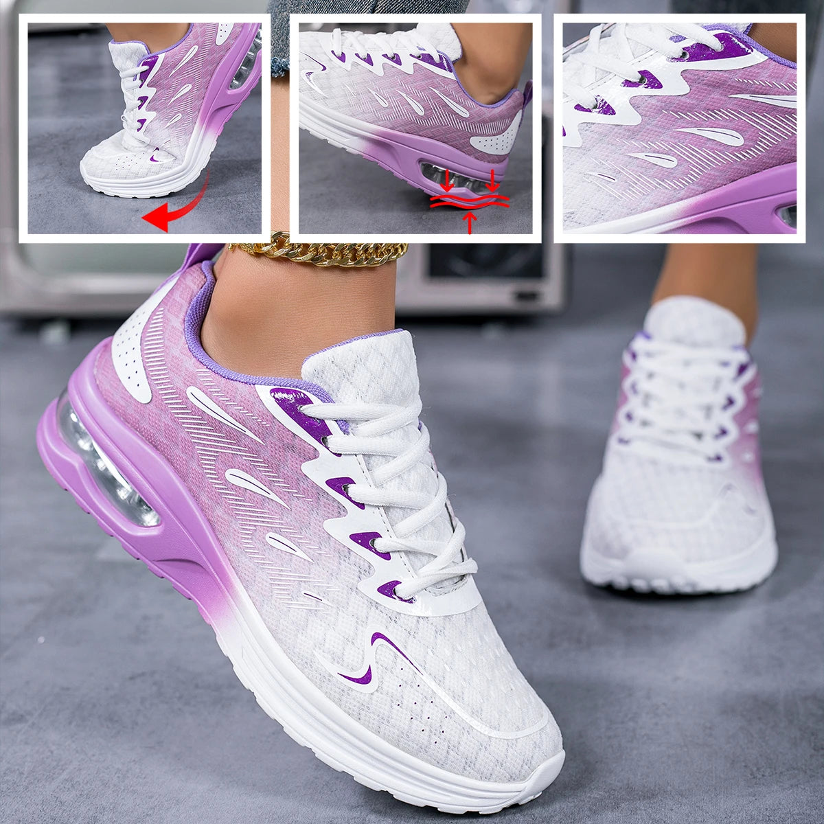 Unisex Breathable Air Cushion Running Shoes Mesh Lace Up Sneakers