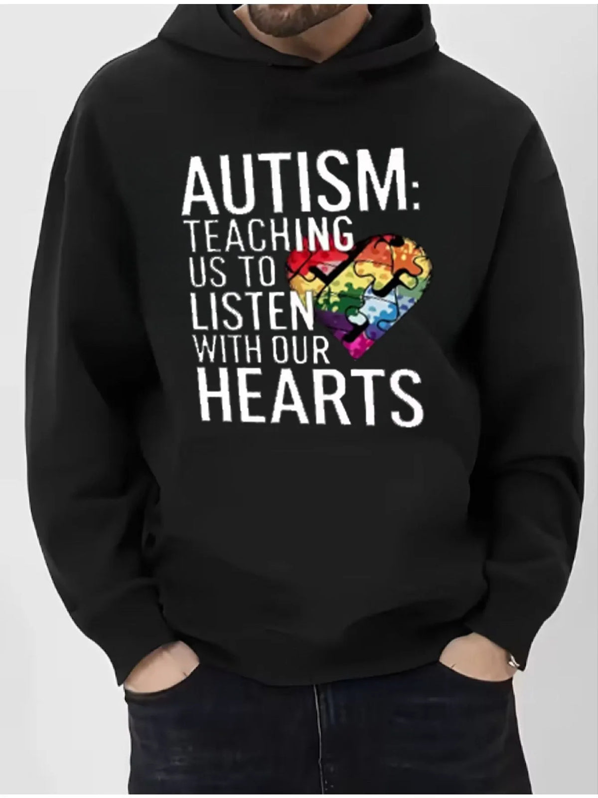 Mens Casual Printed Hoodie Sweater Pullover with Graphic Design