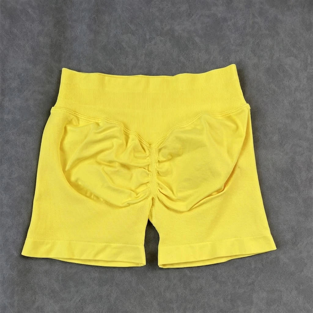 Seamless Yoga Shorts For Women Low Waist Triple Panel Waistband