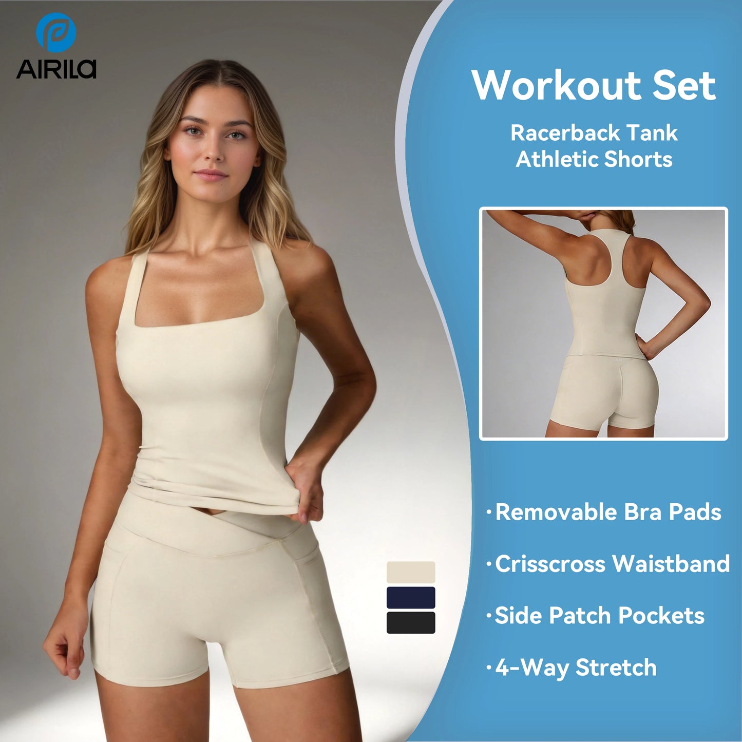 Airila Women's Yoga Set Racerback Pockets Removable Pads