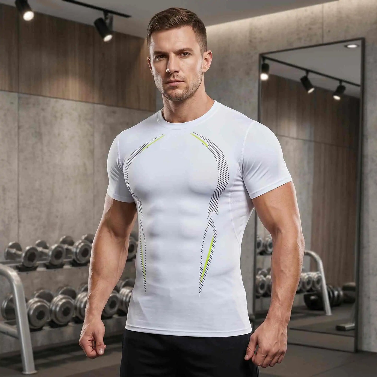 Mens Compression Short Sleeve Base Layer Shirts Moisture Wicking Athletic