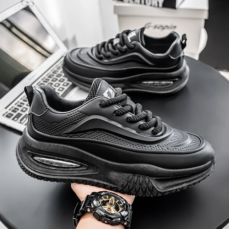 Men's Leather Waterproof Sports Shoes With Height Increasing Insole