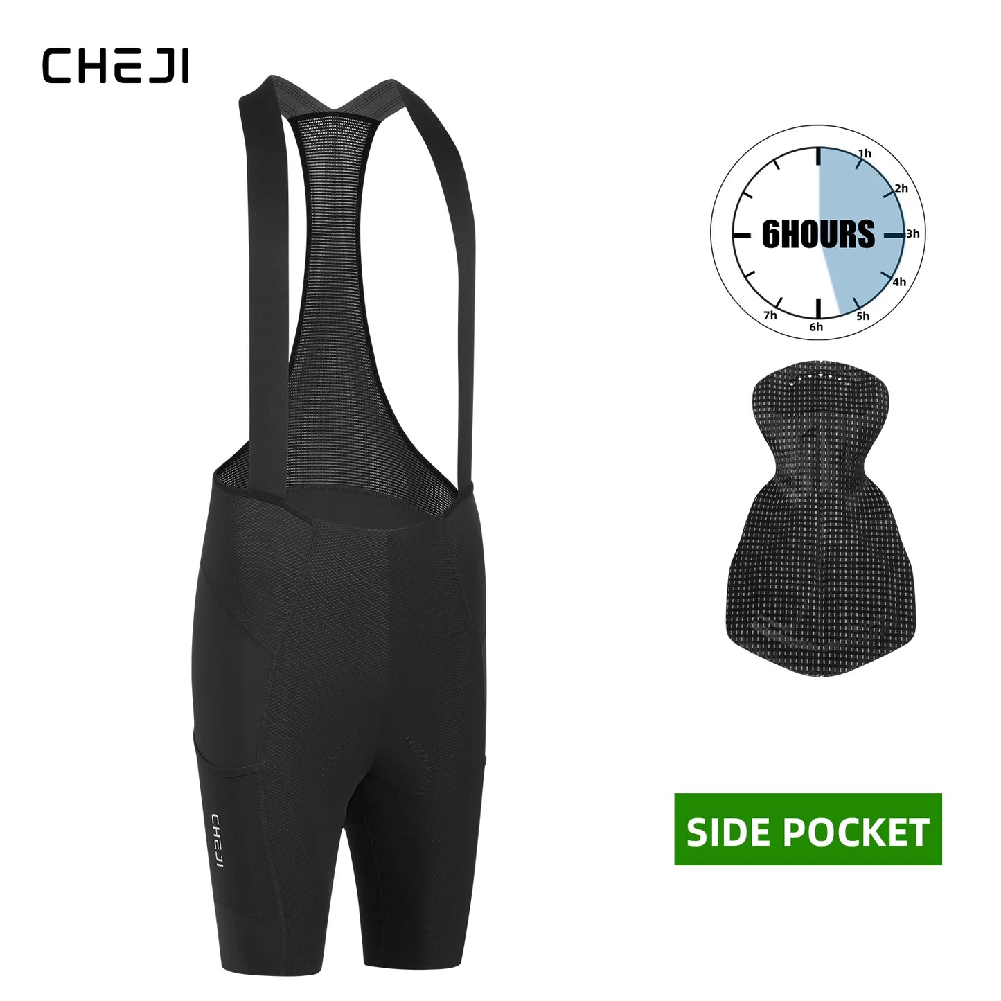 Cheji Men's Cycling Bib Shorts Seamless Quick Dry Breathable Comfort