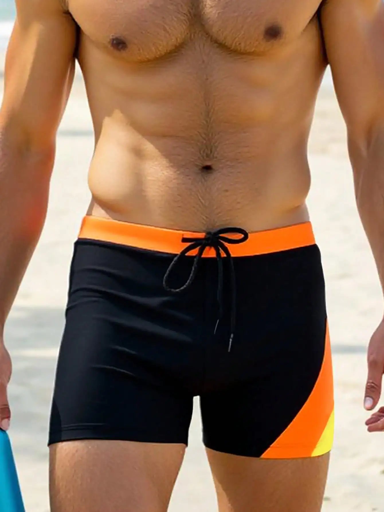 Mens Color Block Striped Board Shorts With Drawstring
