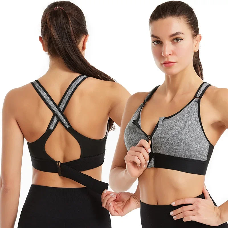 Womens Front Zip Sports Bra for Yoga Gym and Fitness