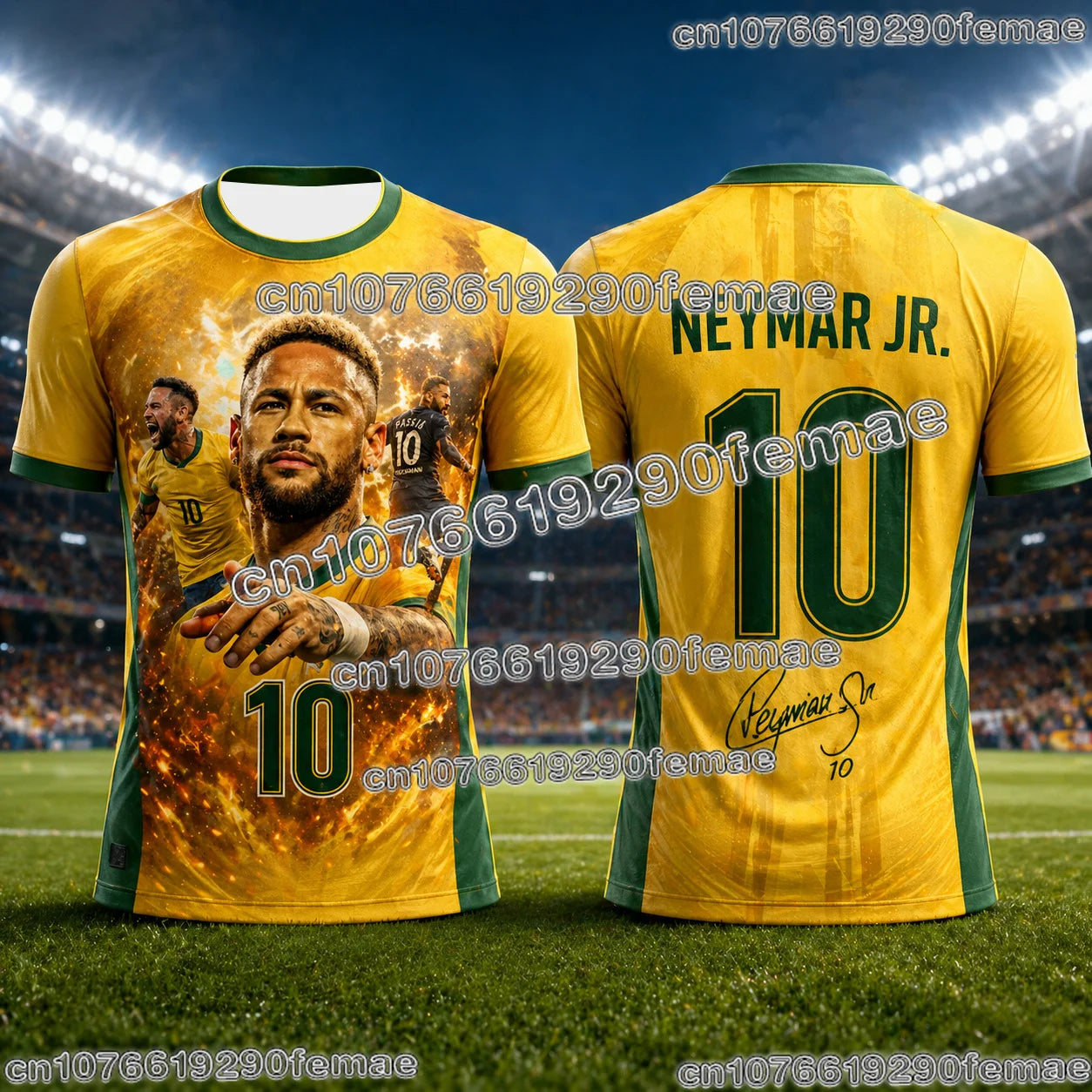 Neymar Soccer Jersey 3D Print Breathable Sports Tee For Fans