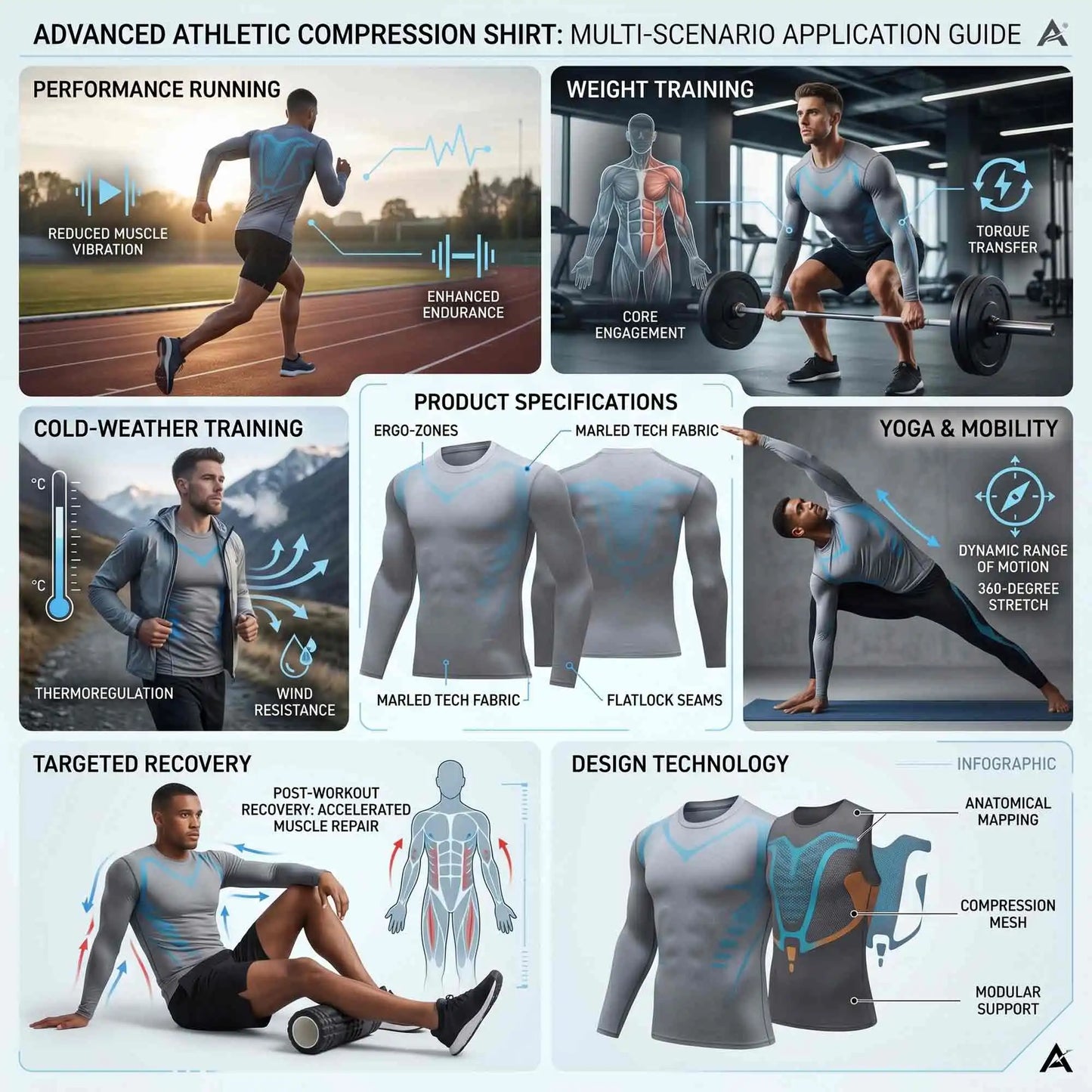 Men's Compression Shirts Long Sleeve Baselayer MoistureWicking Gym Tee Set
