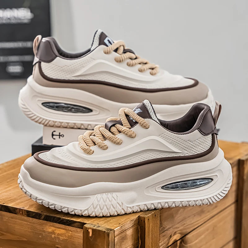 Men's Leather Waterproof Sports Shoes With Height Increasing Insole