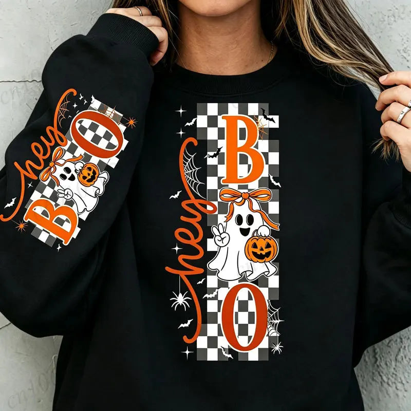 KUCLUT Halloween Cute Bow Ghost Pumpkin Unisex Graphic Sweatshirt