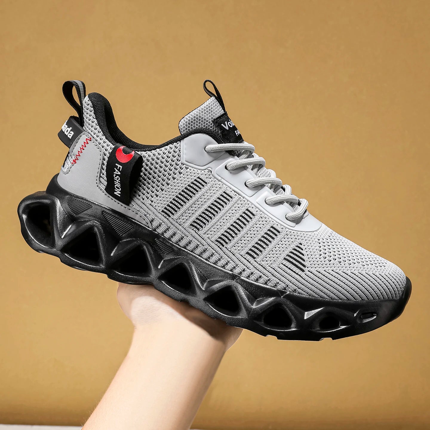 Striped Unisex Breathable Mesh Sneakers With Non-slip Thick Sole For Running