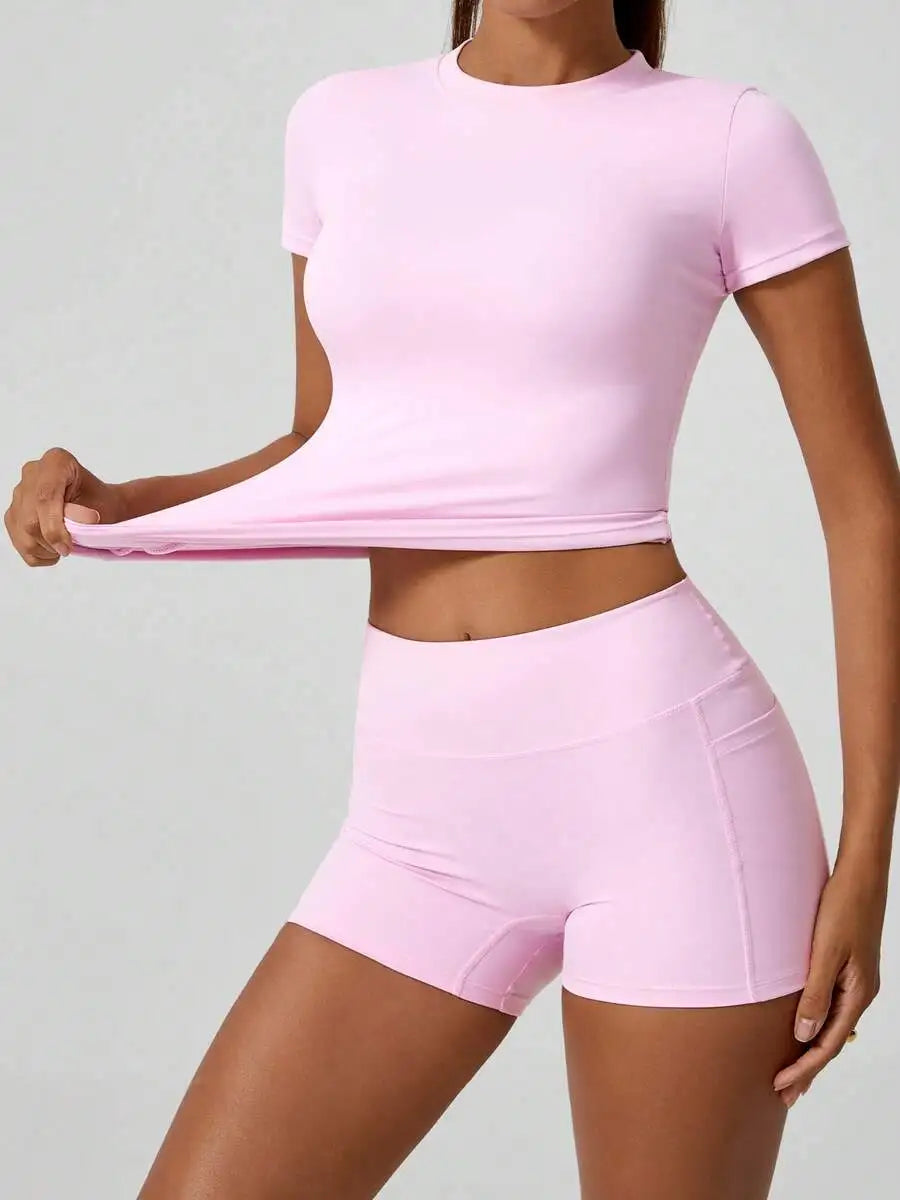Women's High Waist Tummy Control Butt Lifting Yoga Shorts Set