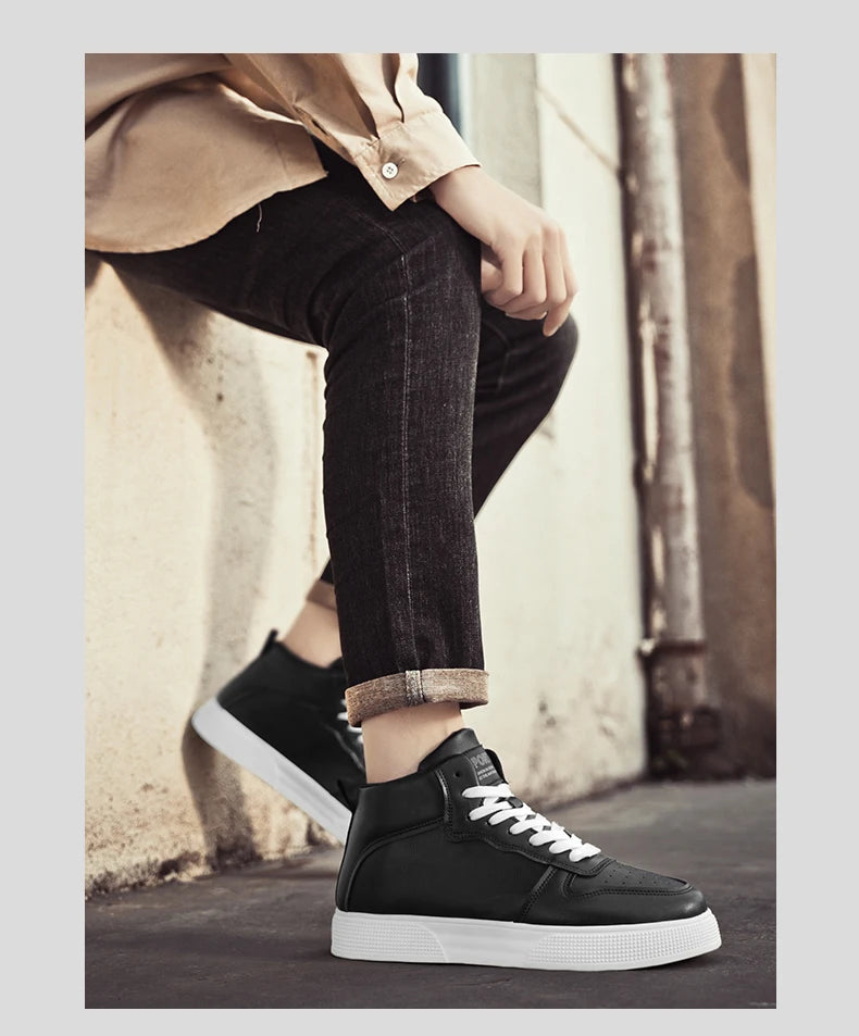 Men's Height Adding White High Top Canvas Sneakers Lace Up
