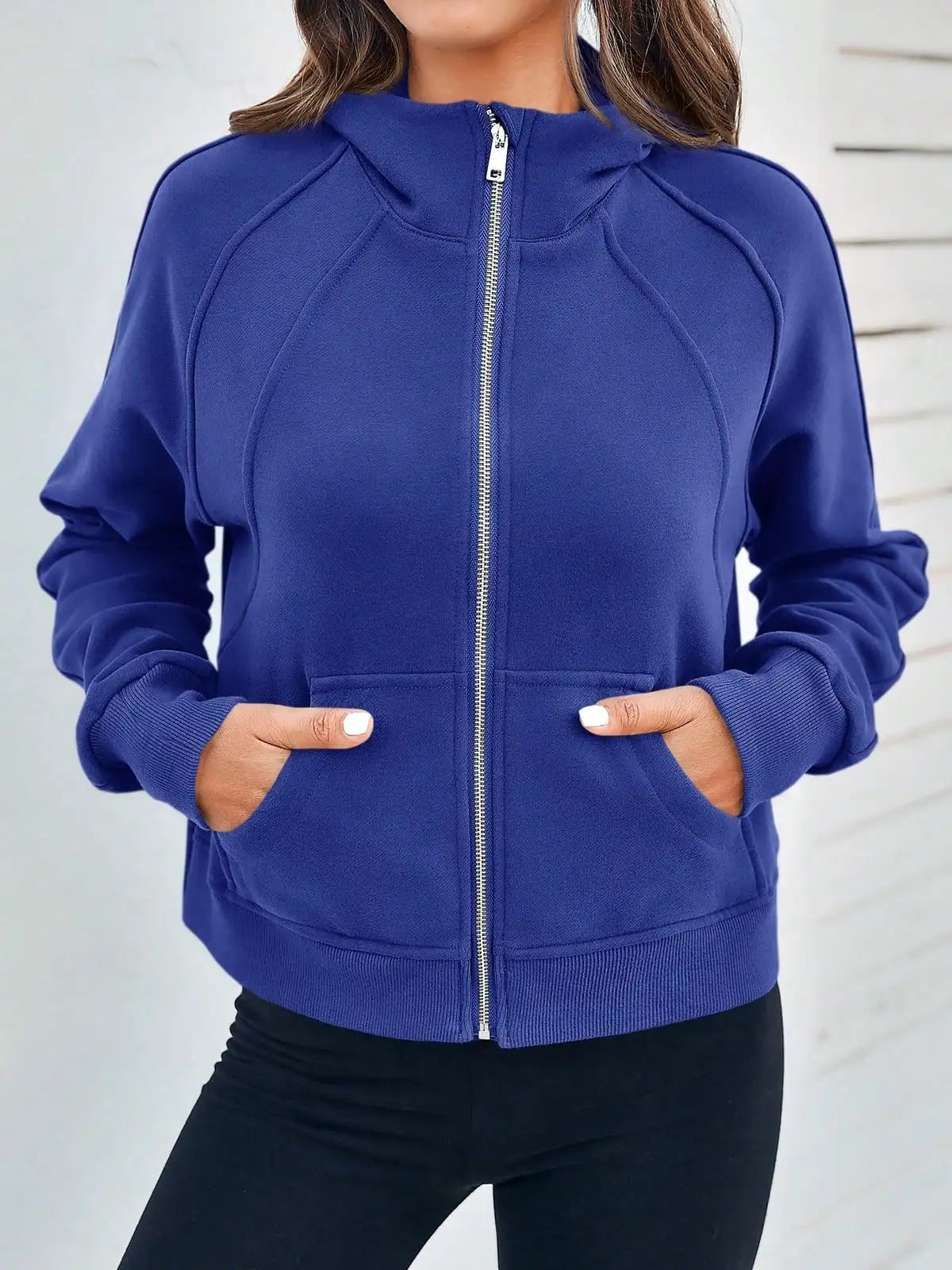 Fisoew Women's Zip Up Fleece Lined Crop Oversized Hoodie Streetwear