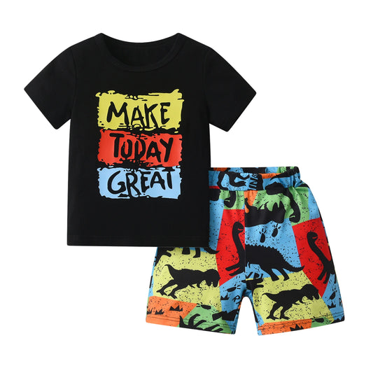 Summer Toddler Boys Letter Print T Shirt And Shorts Set